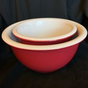 Corningware stoneware red & white nesting mixing bowls